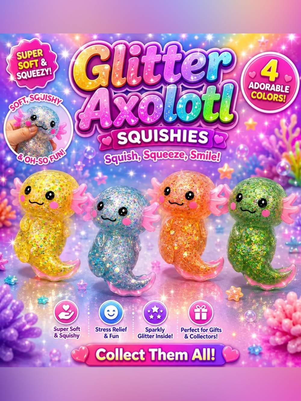 Glitter Axolotl Squishy Toys